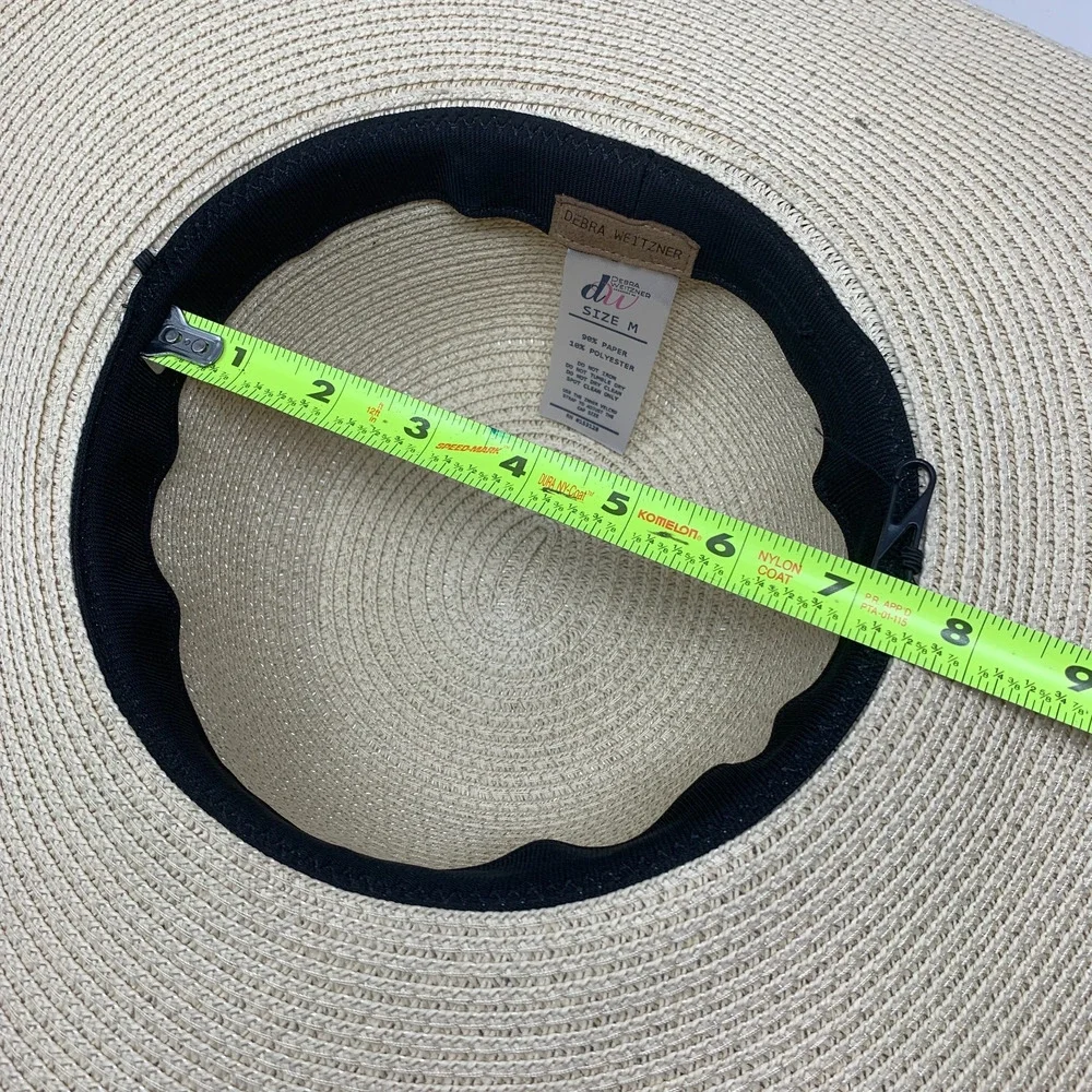 Debra Weitzner Sz M Wide Brim Sun Hat Natural Woven Straw Black Ribbon Band